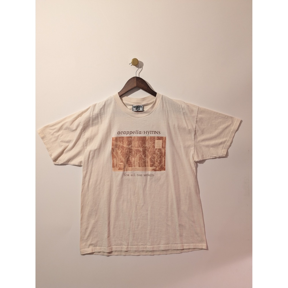 Lee Acappella Hymns T-Shirt Mens XL Cream Vintage 90s Graphic Tee